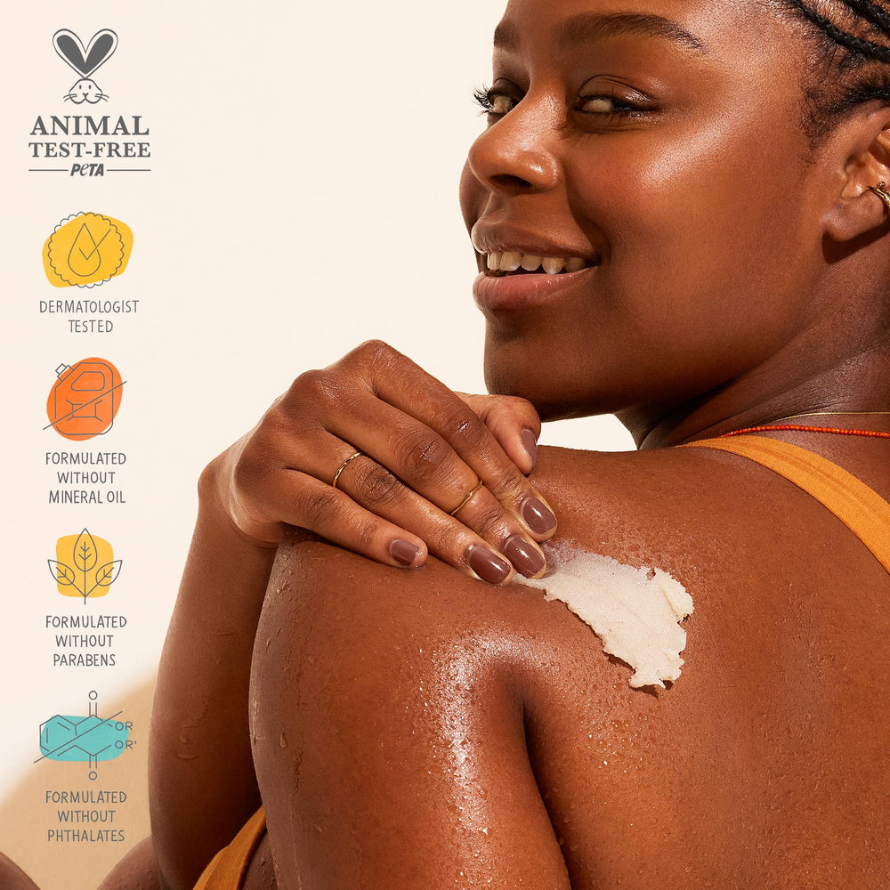 Sol de Janeiro Bum Bum Body Scrub shimmering coconut oil sheen for glow.