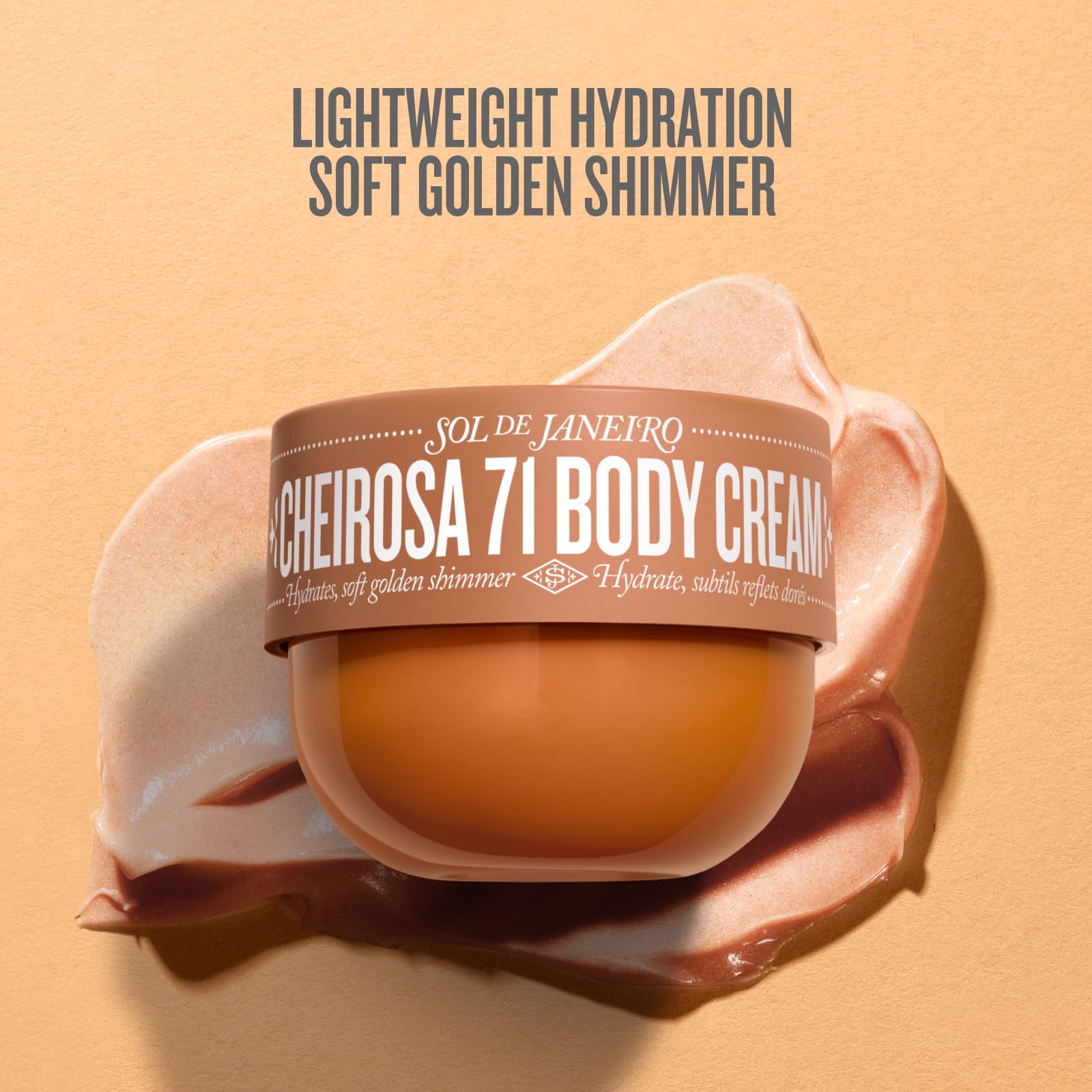 Sol de Janeiro Cheirosa 71 cream jar close-up shows radiant non-greasy texture