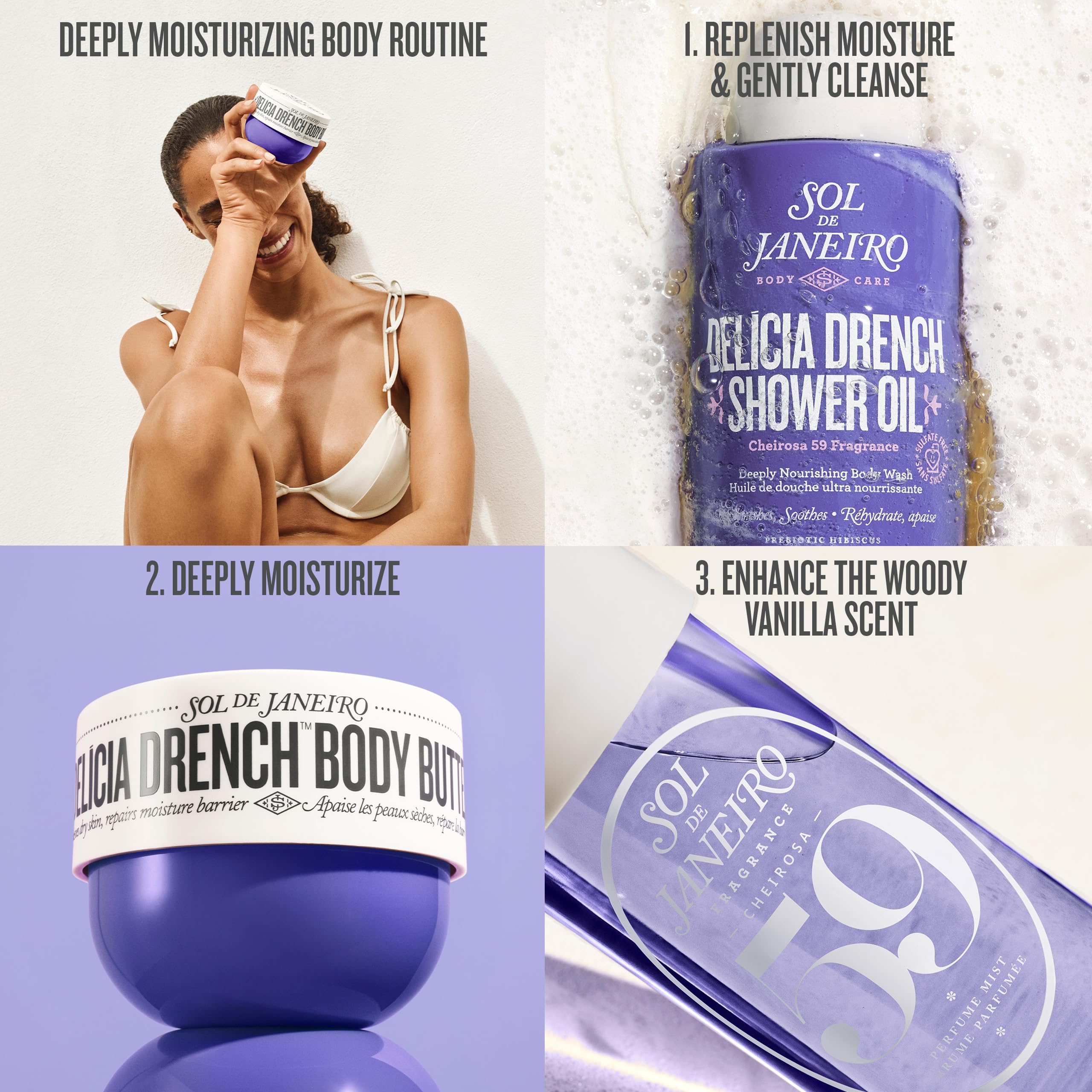Sol de Janeiro Delicia Drench Brazilian Soothing Complex visual emphasizes calming copaiba resin and oils