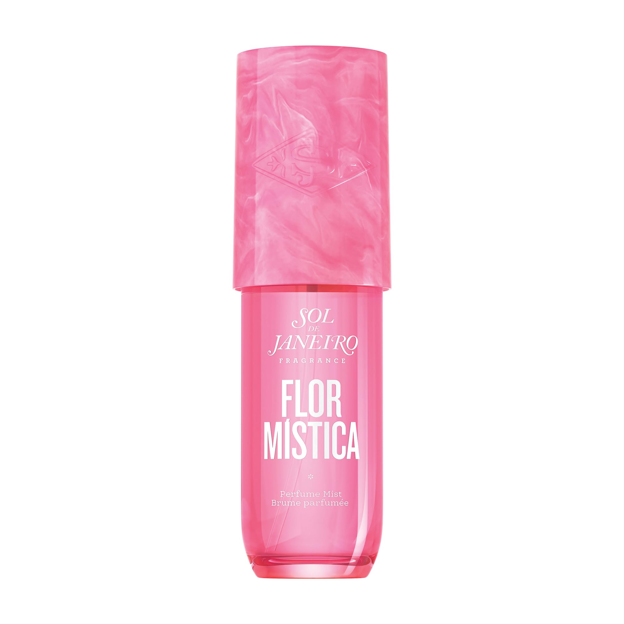 Sol de Janeiro Flor Mistica bottle close-up highlighting orange blossom and golden musk