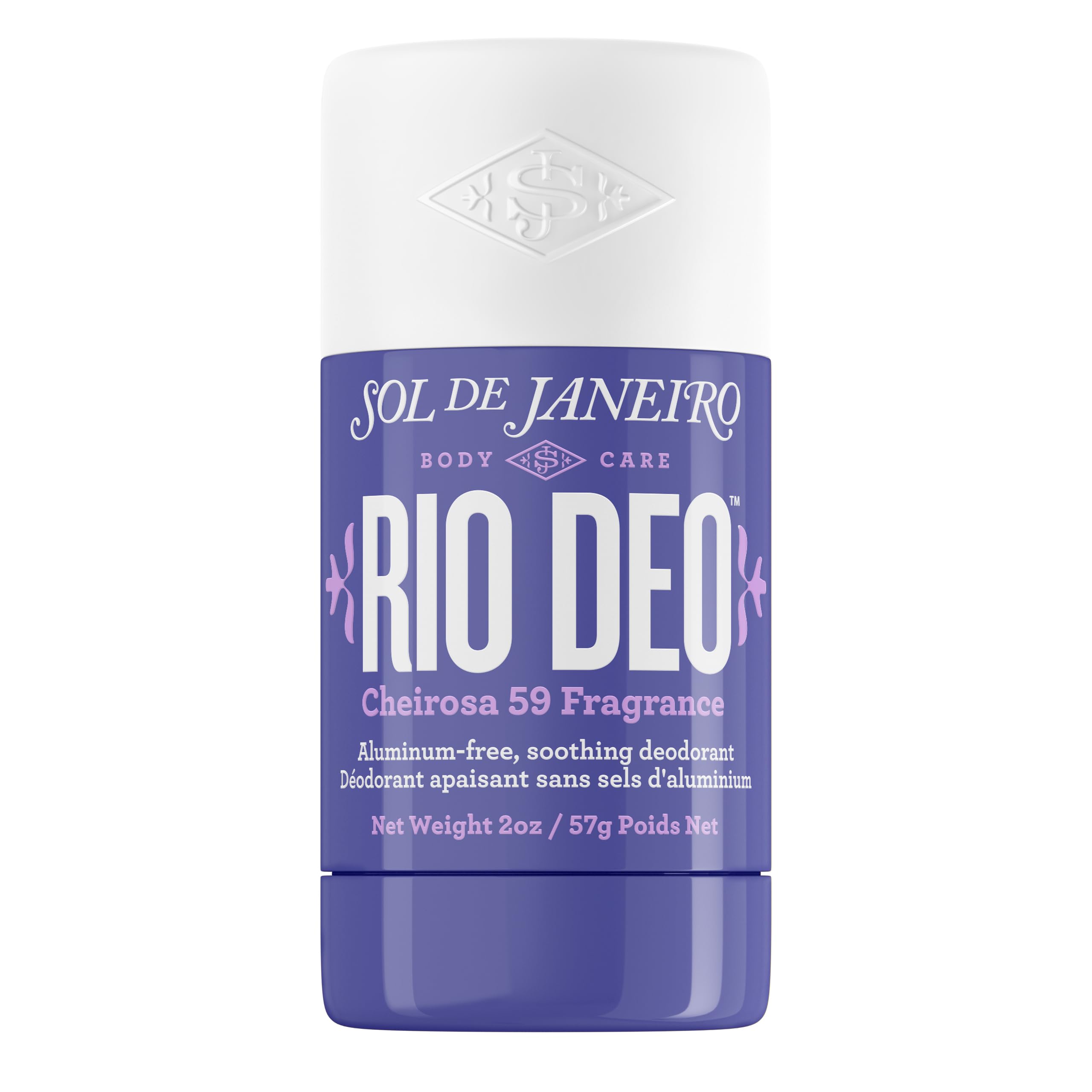 Sol de Janeiro Rio Deo Cheirosa 59 deodorant packaging shows refillable aluminum-free design for everyday freshness.