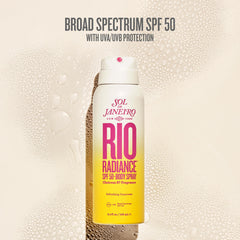 Rio Radiance mist on skin delivering even, sheer coverage.