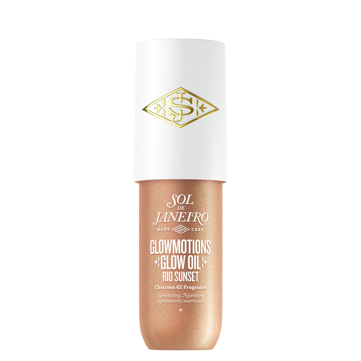 Sol de Janeiro Rio Sunset Glow Oil bottle reveals radiant glow on skin.