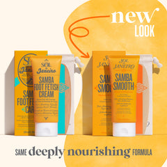 Sol de Janeiro Samba Smooth Foot Cream texture-application shot demonstrates rich moisture and quick absorption.