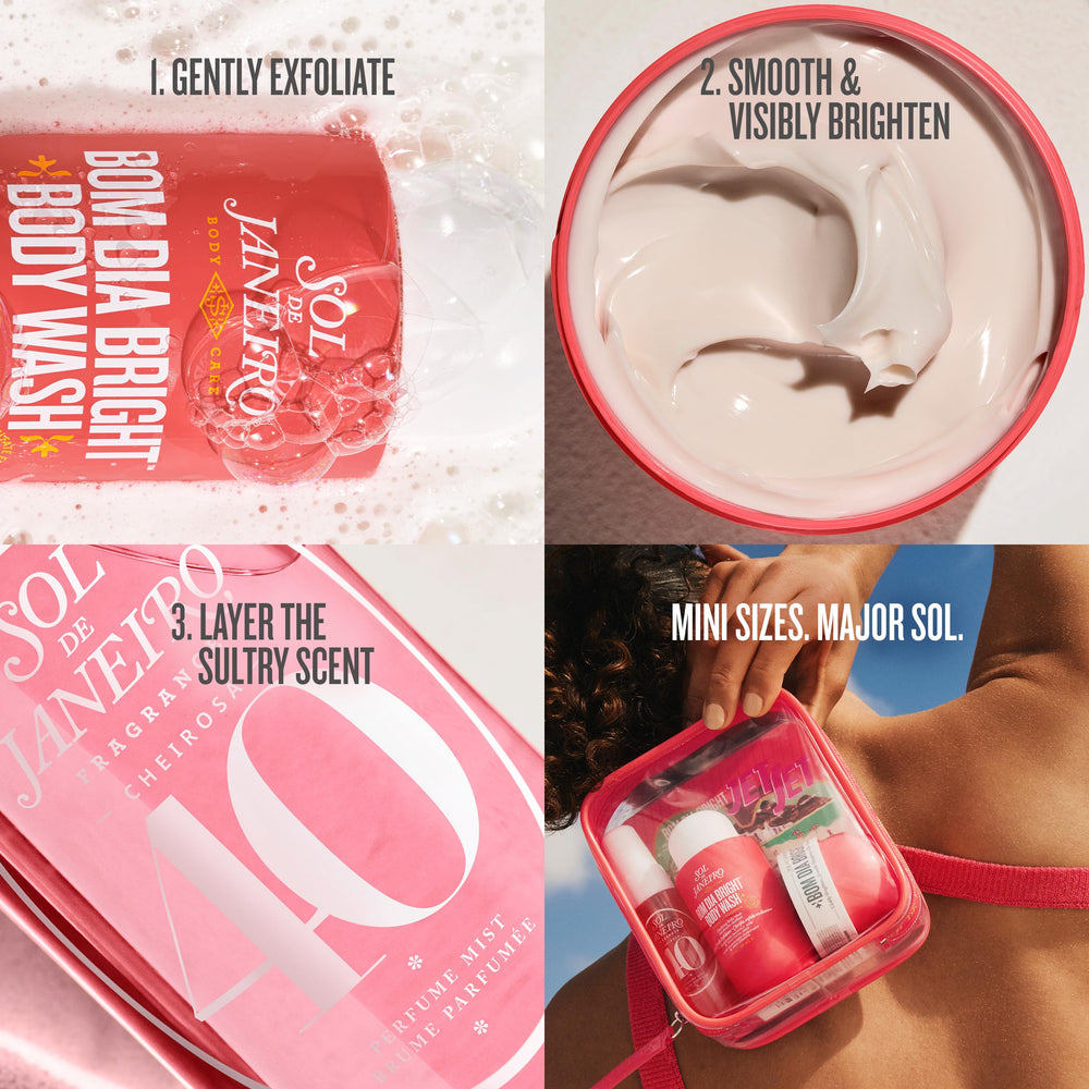 Sol de Janeiro Travel Shower Kit bag ready for compact packing.