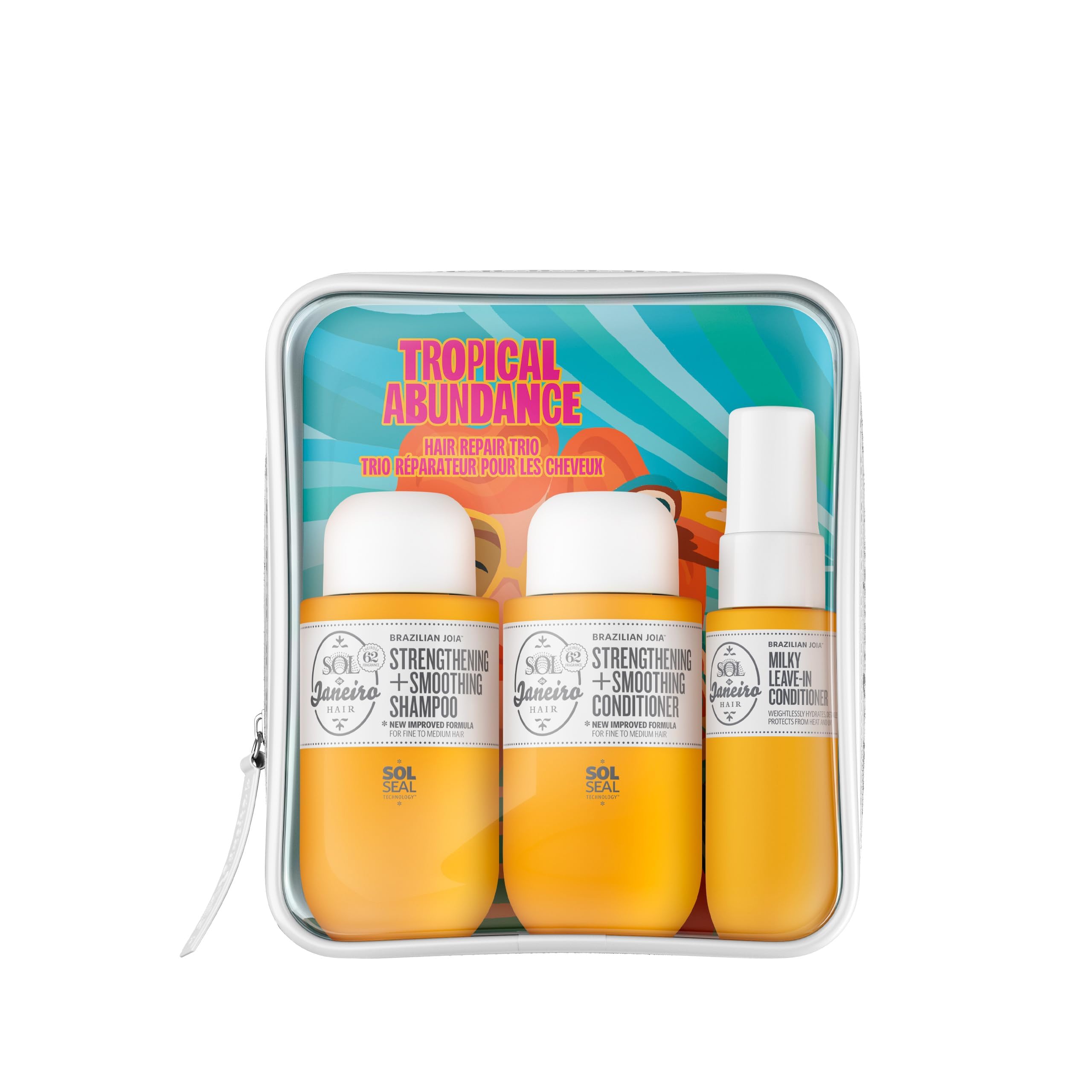 Sol de Janeiro Tropical Abundance conditioner bottle—repairs damage and smooths without weighing hair down.