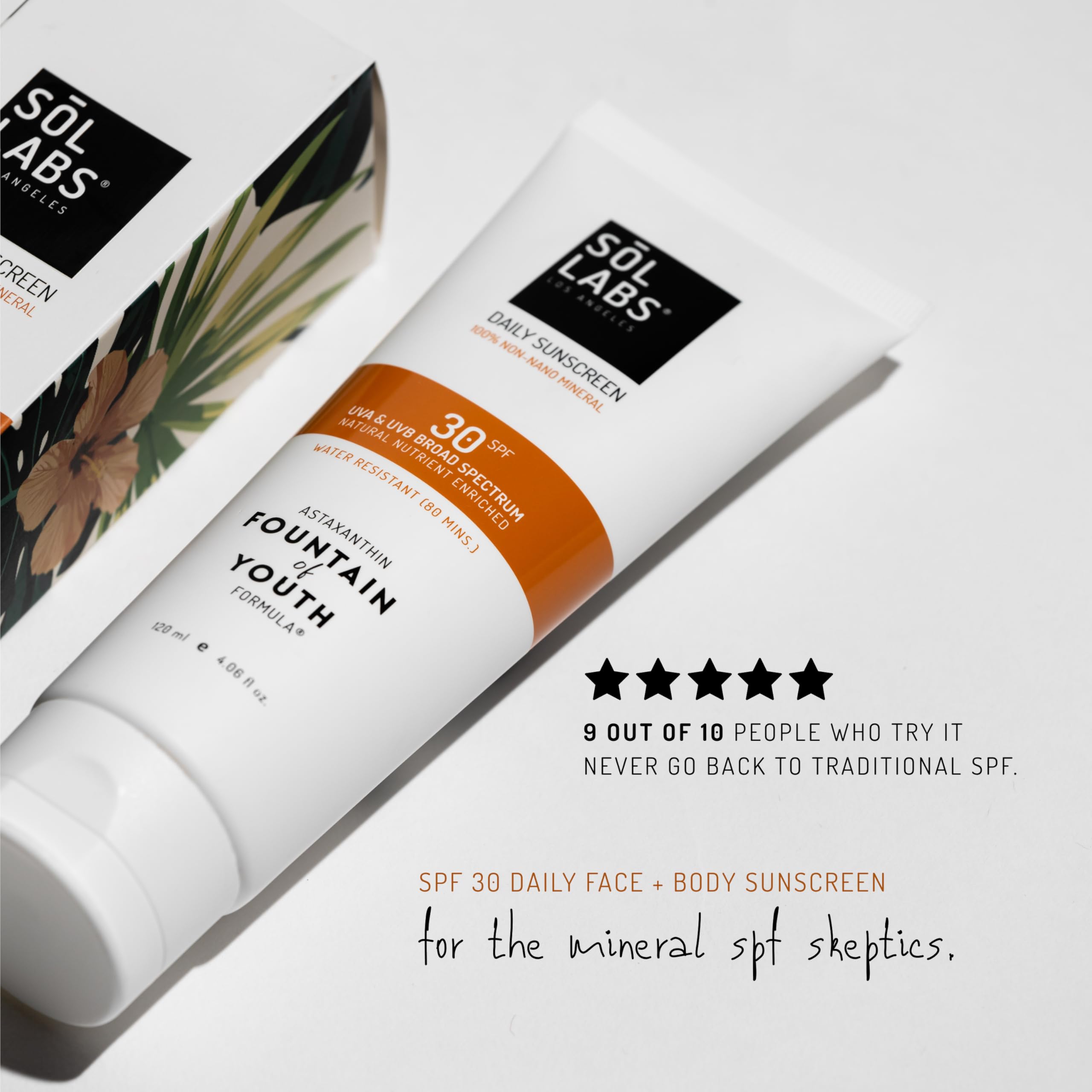 SOL LABS mineral sunscreen texture close-up shows light, non-greasy finish blending seamlessly