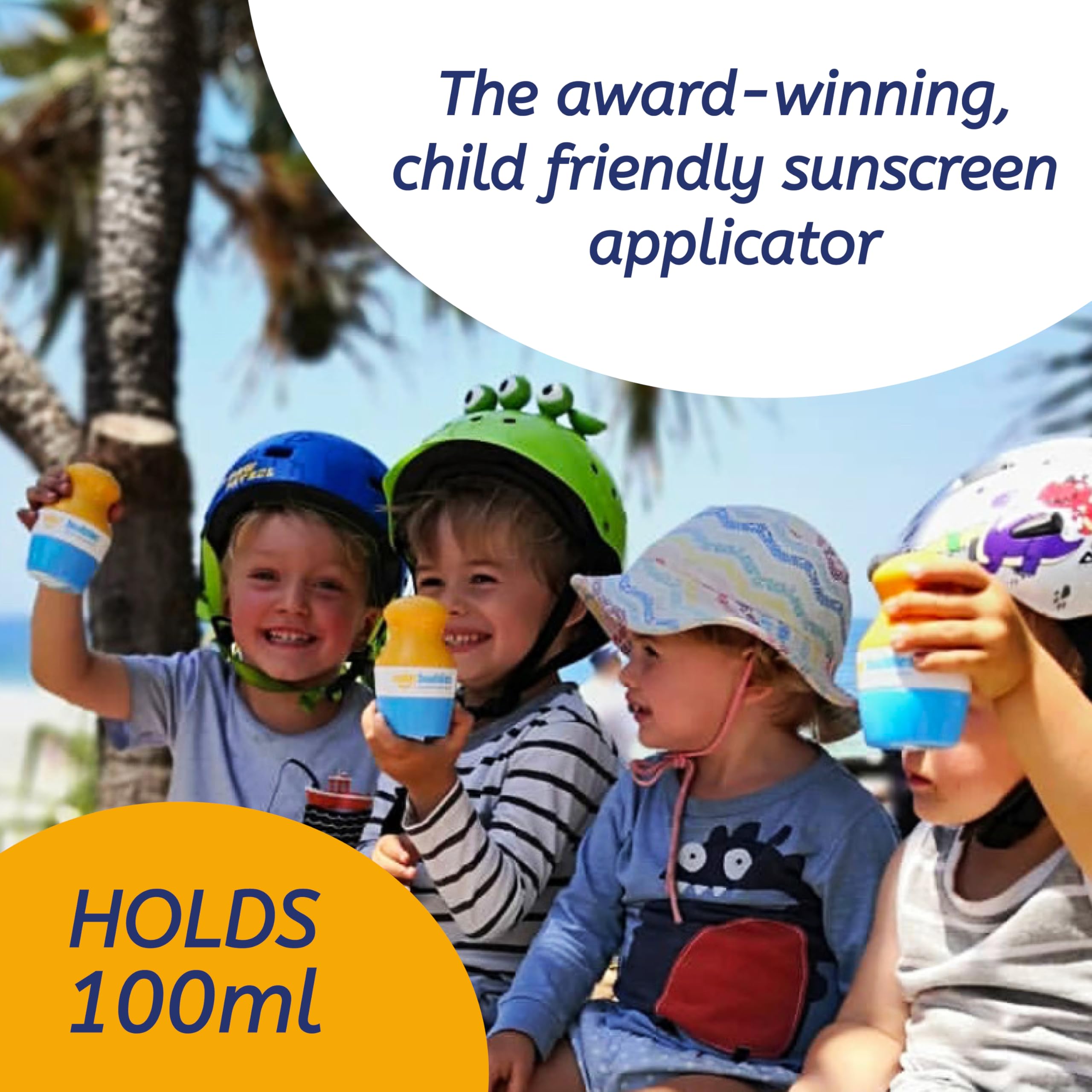 Solar Buddies Sunscreen Applicator Green held in hand for mess-free application.