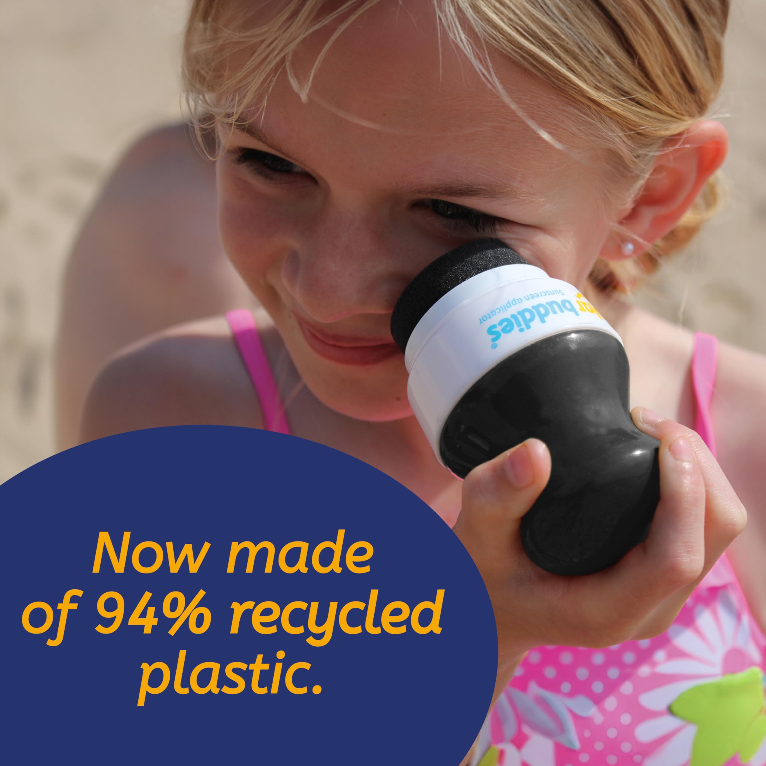 Solar Buddies Sunscreen Applicator Green open head demonstrates replaceable sponge design.