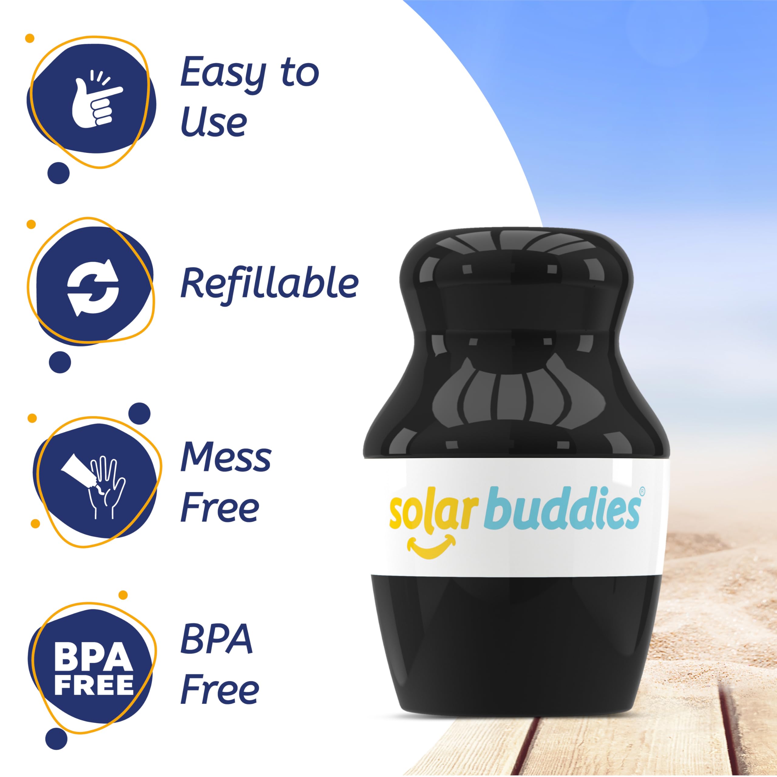 Solar Buddies Sunscreen Applicator Green roller-ball close-up shows even coverage.