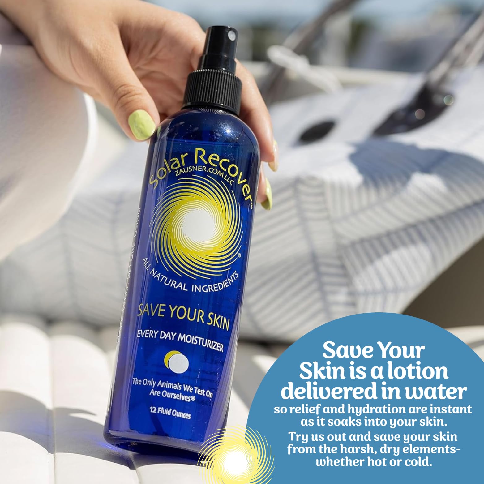 Solar Recover spray bottle emphasizes Made in USA production.