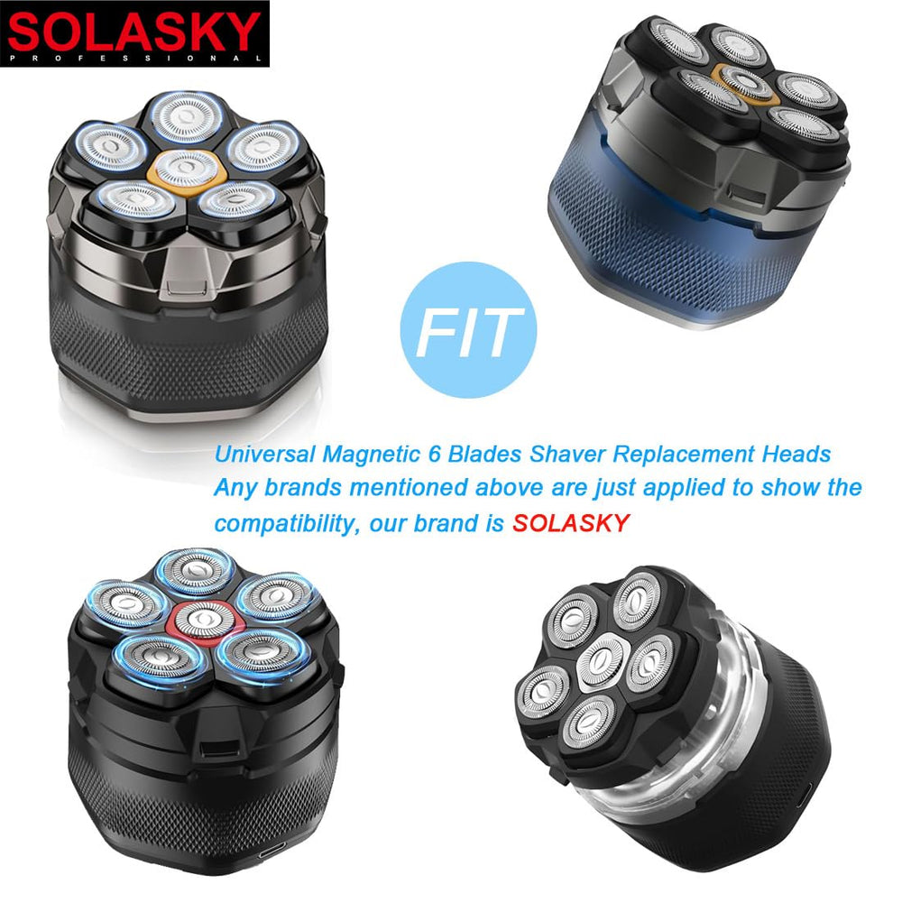 SOLASKY 6-blade magnetic head closeup with dual-ring blades for efficiency