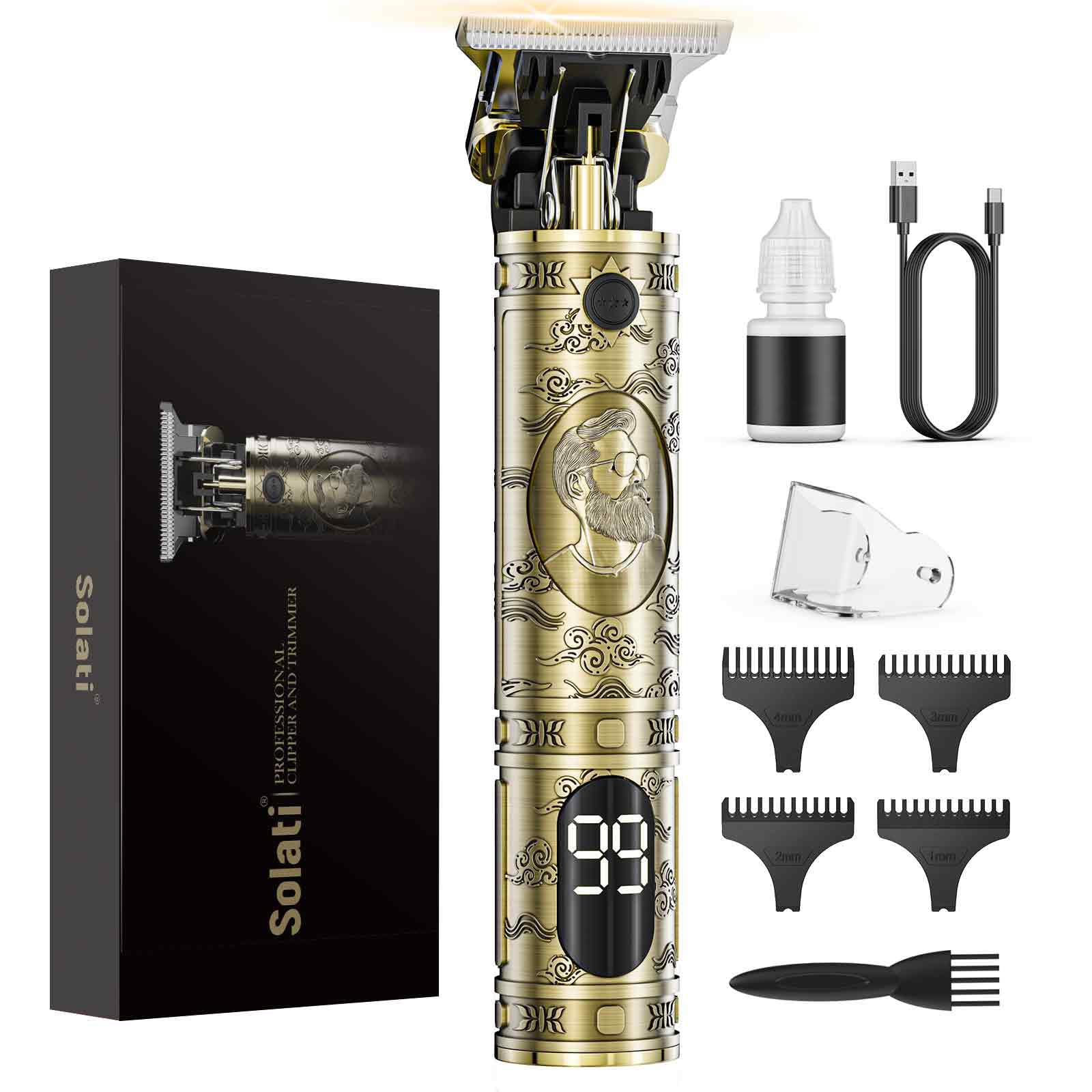 Solati hair clippers cordless front view demonstrates portable power for on-the-go grooming.