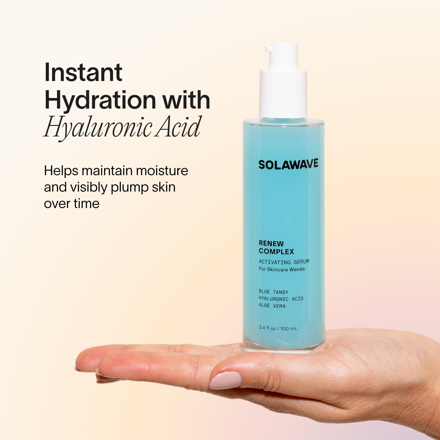 Solawave LED wand device shown beside Renew Serum for integrated skincare