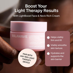 Solawave LightBoost Rich Cream on chest area for hydrated, firm look