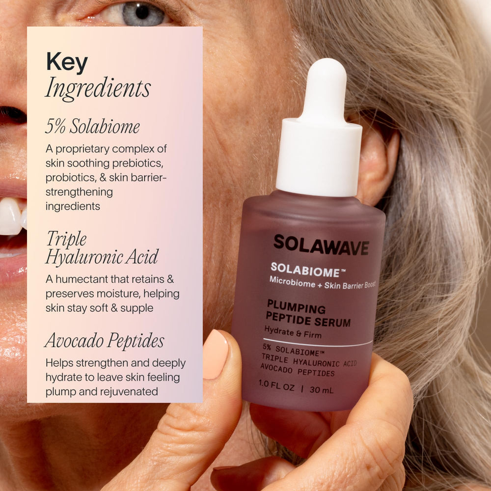 Solawave packaging highlighting vegan avocado peptides and clean formula