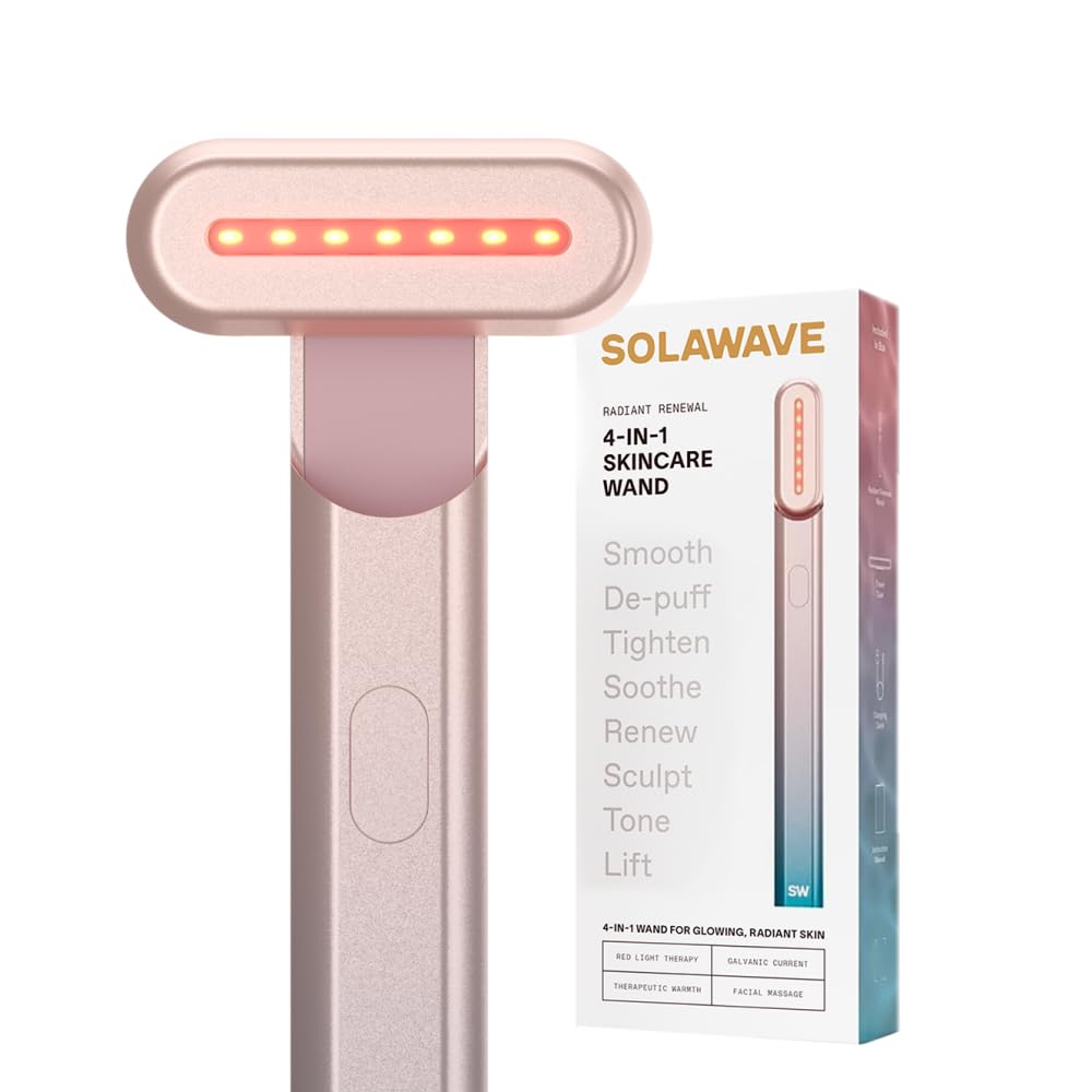 Solawave red-light wand for face and neck supports smoothing fine lines and even skin tone.