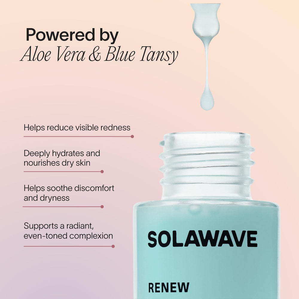 Solawave Renew Serum packaging box highlights premium, travel-friendly design