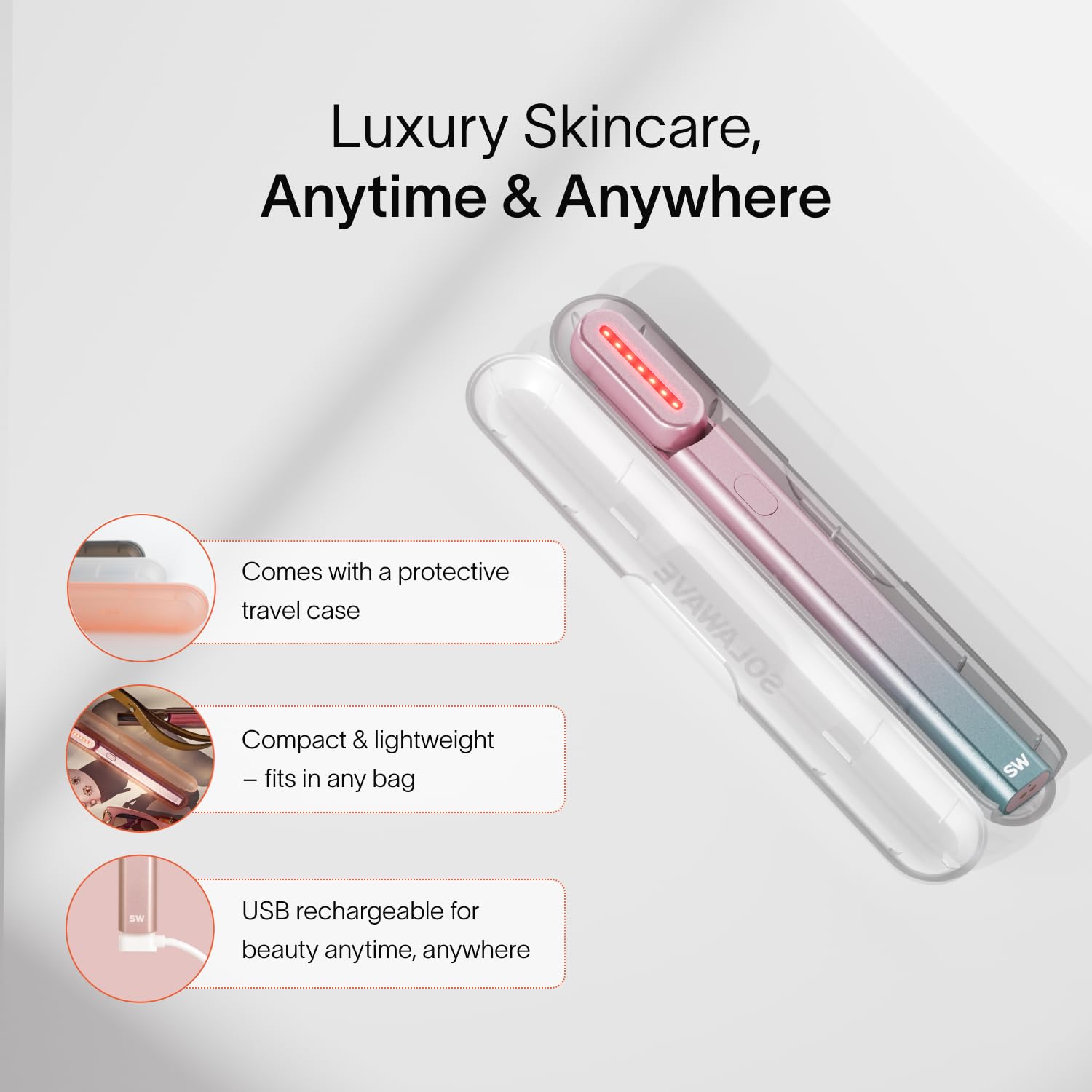Solawave travel case keeps the wand protected during trips.