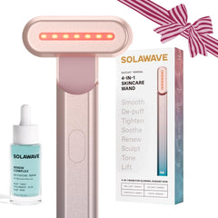 Solawave 4-in-1 wand in action delivering facial therapy.