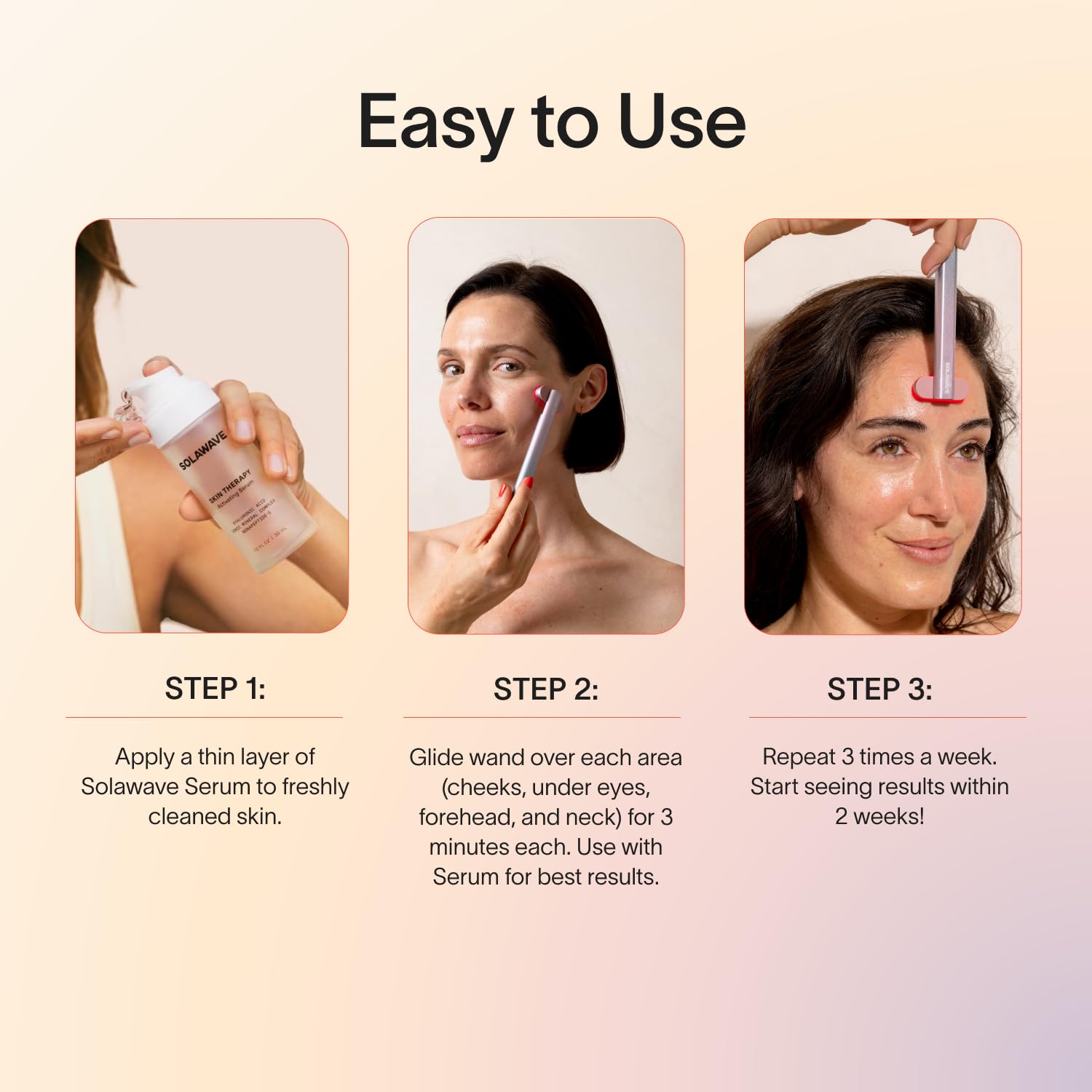 Solawave wand on neck for contour and radiance.