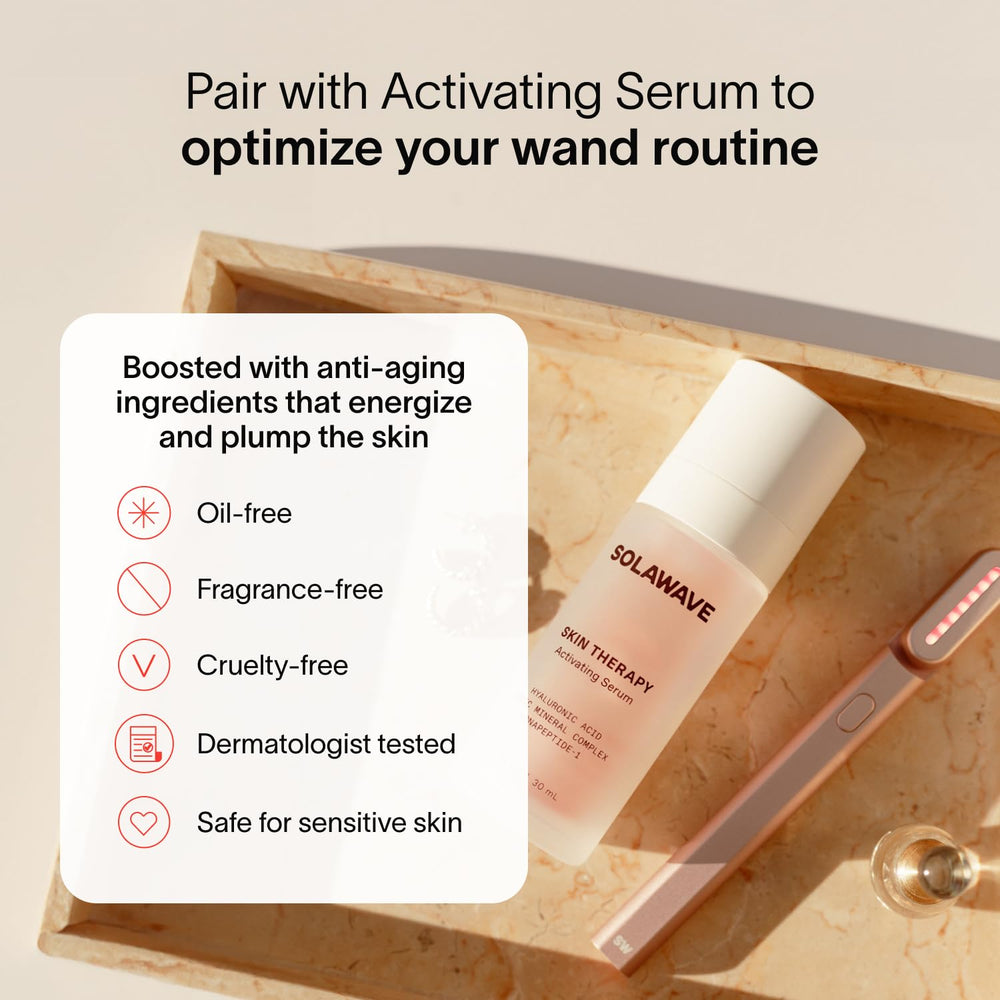 Solawave wand under-eye depuffing with gentle warmth.