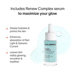 Solawave under-eye depuffing with gentle wand massage.