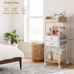 SOLIMINTR makeup organizer drawers hold facial cream and cotton pads for easy access.