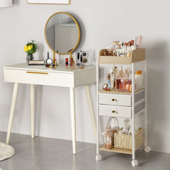 SOLIMINTR makeup organizer middle open shelf stores full-size cleansers and toners within reach.