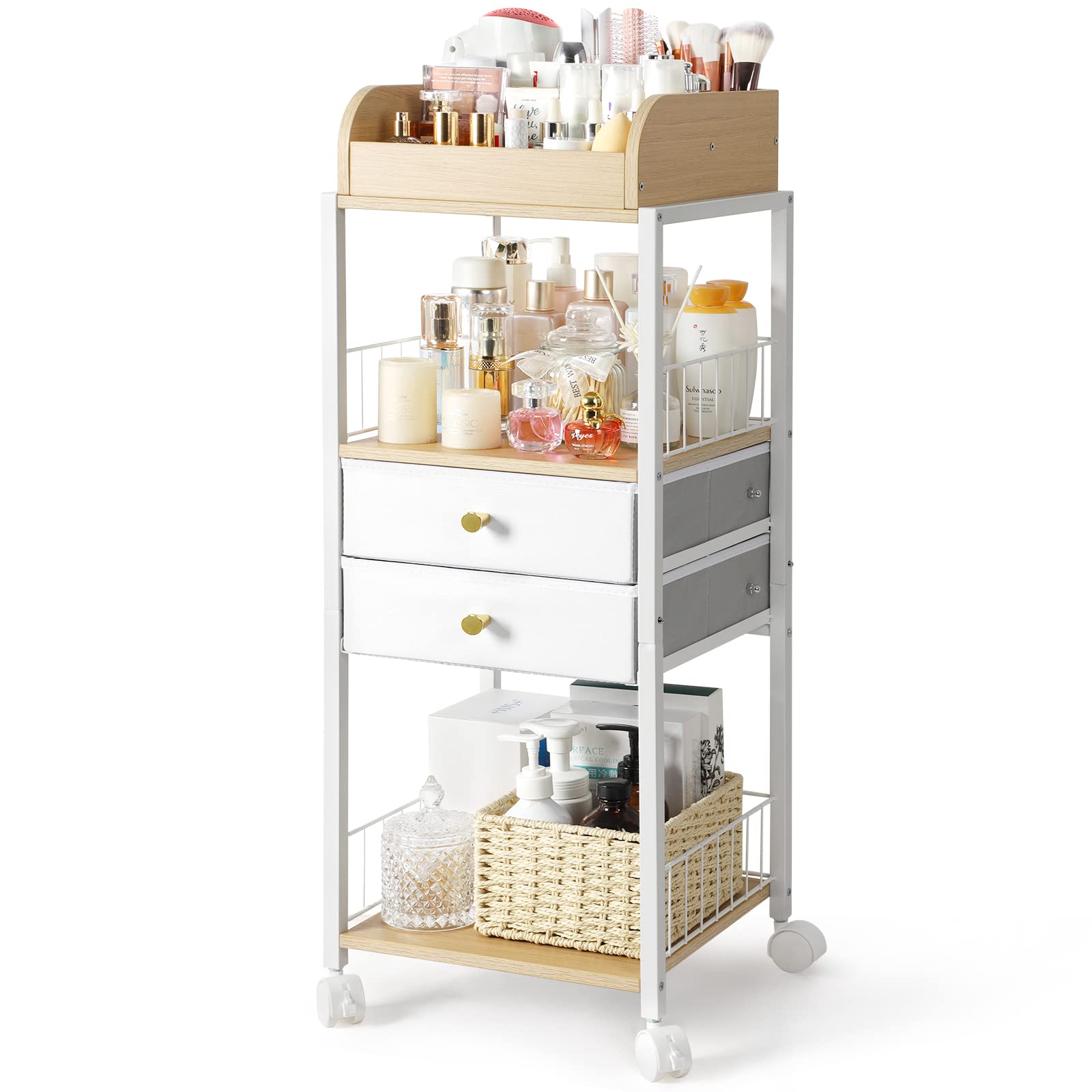 SOLIMINTR makeup organizer top compartments keep brushes and lipsticks neatly displayed for quick access.