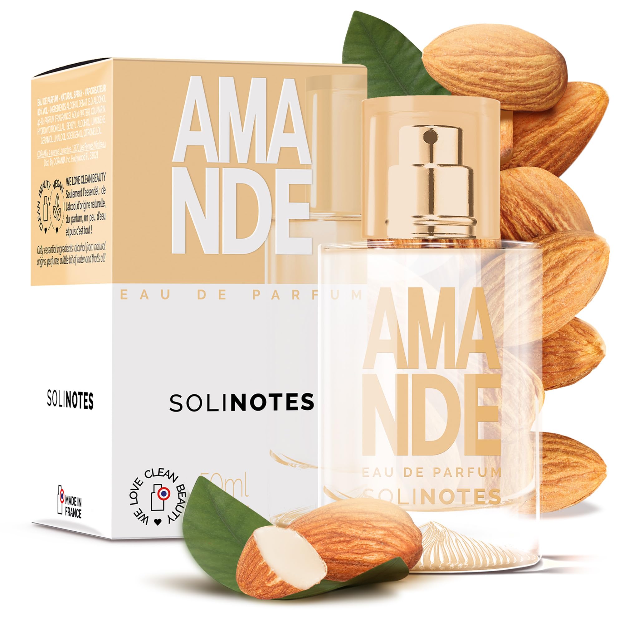 Solinotes Almond EDP bottle close-up highlighting delicate gourmand scent for daily wear