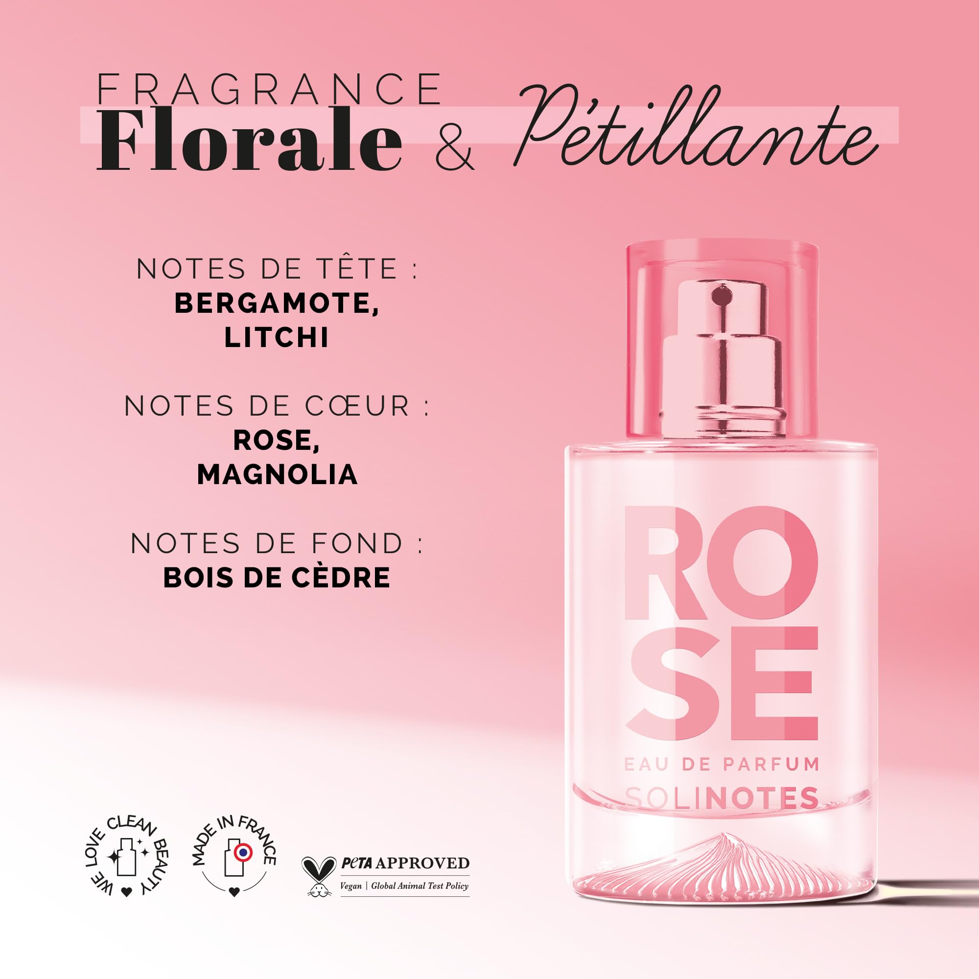Solinotes Rose perfume packaging showcasing premium French design.