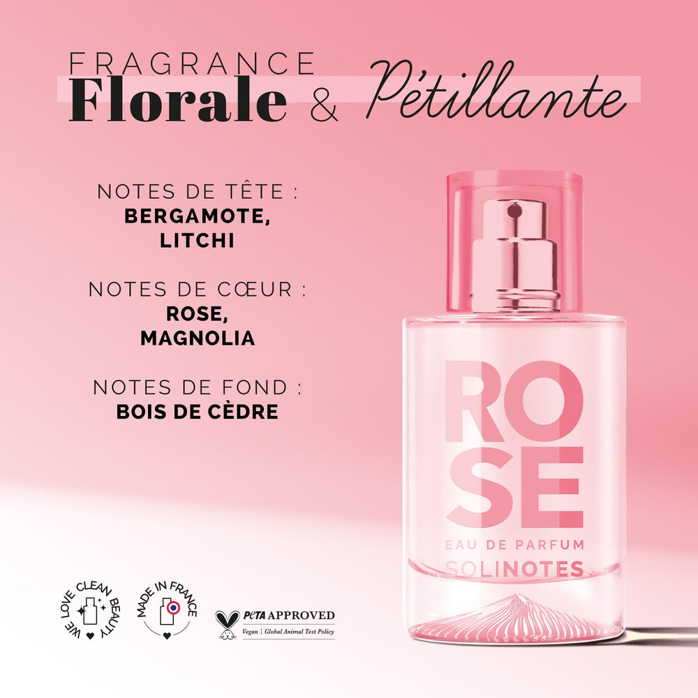 Solinotes Rose perfume packaging showcasing premium French design.
