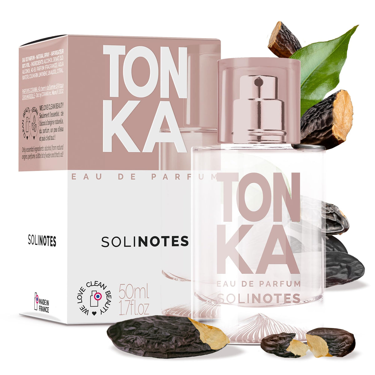Solinotes Tonka perfume bottle closeup showing rich, inviting fragrance.