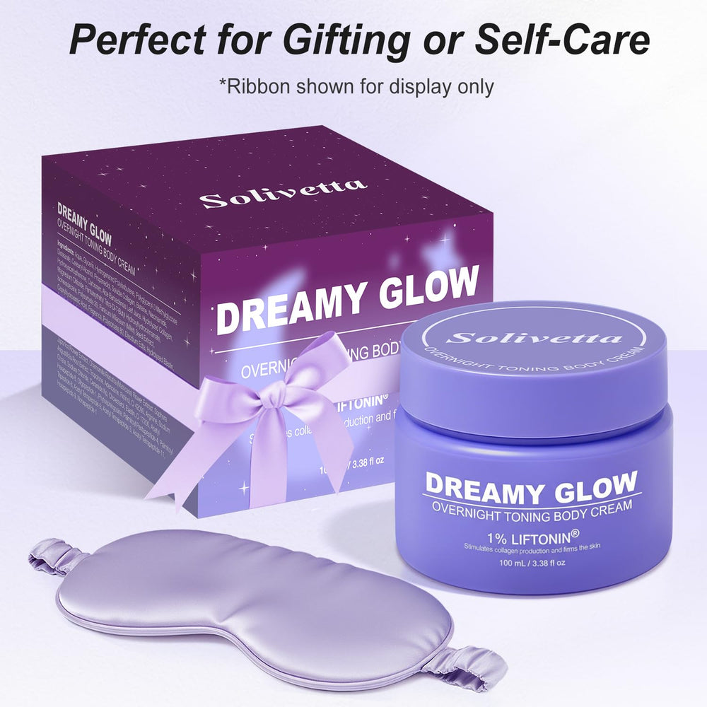 Solivetta Dreamy Glow applying on arm demonstrates easy nightly massage.