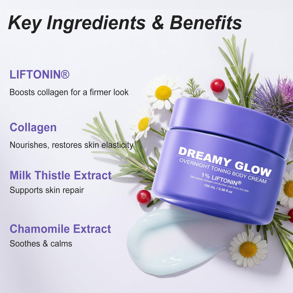 Solivetta Dreamy Glow bottle close-up highlights LIFTONIN and peptides.