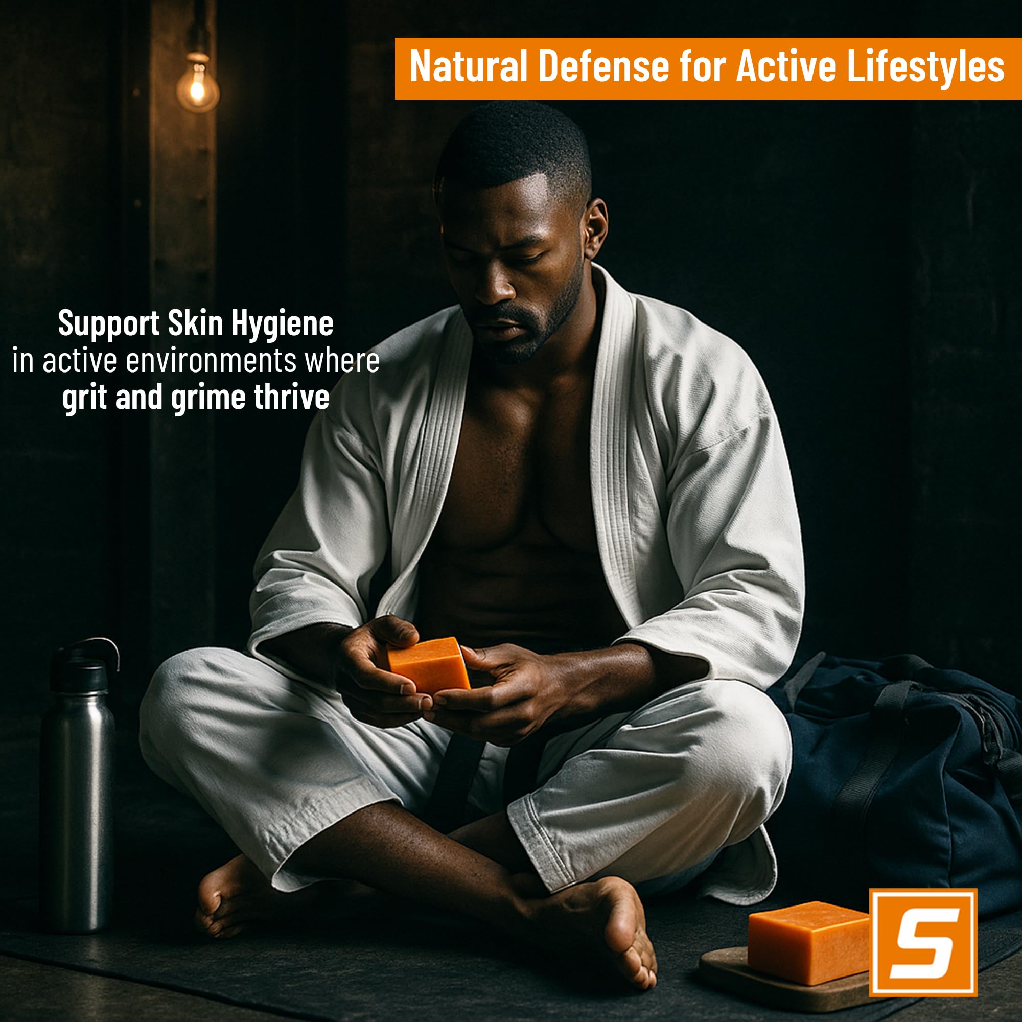 Solpri Shield soap bar lemongrass eucalyptus lather closeup highlights refreshing post-workout cleansing.