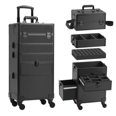 Somduy 4in1 rolling makeup case wheels showing portable organization for on-site beauty sessions