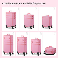 Somduy makeup train case pink detachable compartments highlight customizable storage for cosmetics.