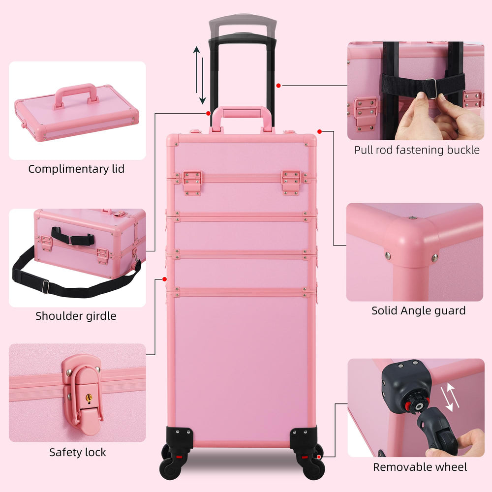 Somduy makeup train case pink extendable handle suits comfortable transport.