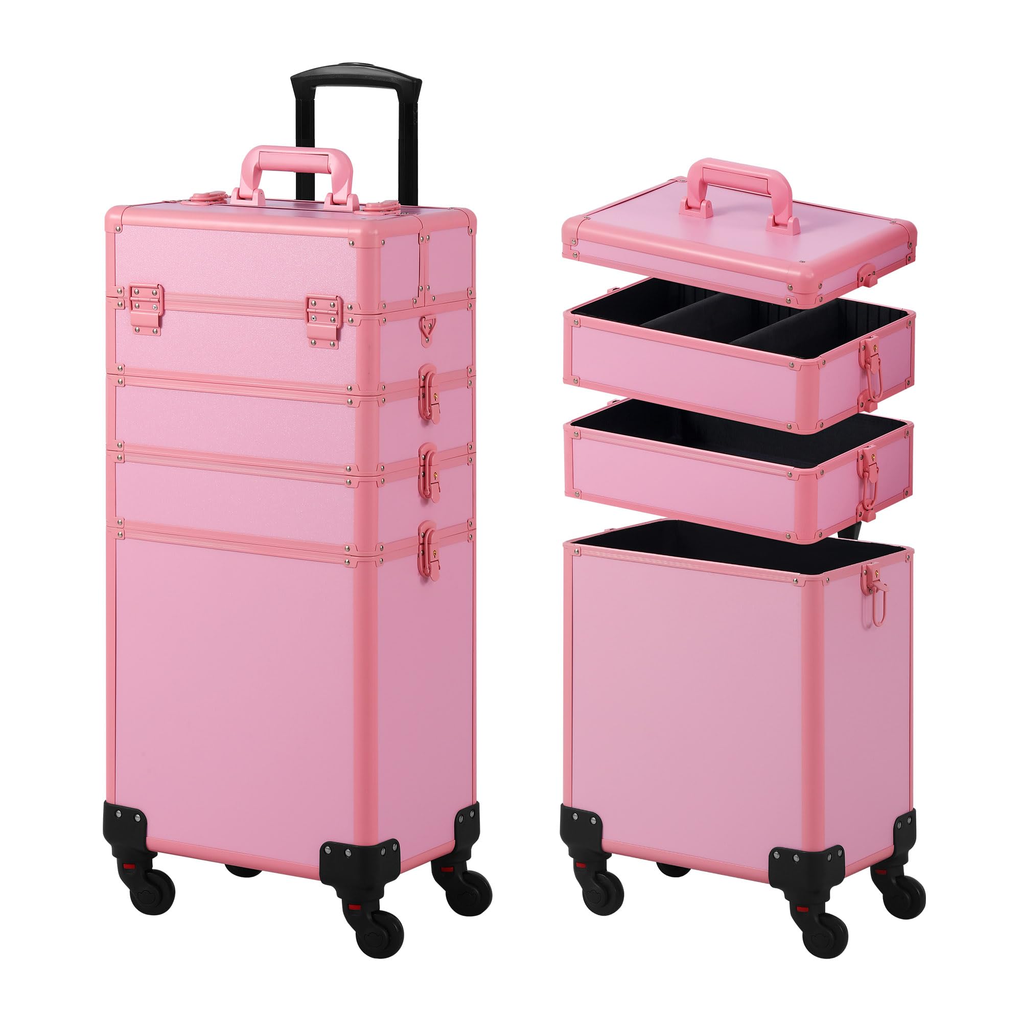 Somduy makeup train case pink first-layer shoulder strap enables standalone use.