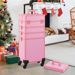 Somduy makeup train case pink side lid-open view demonstrates 5-in-1 versatility.