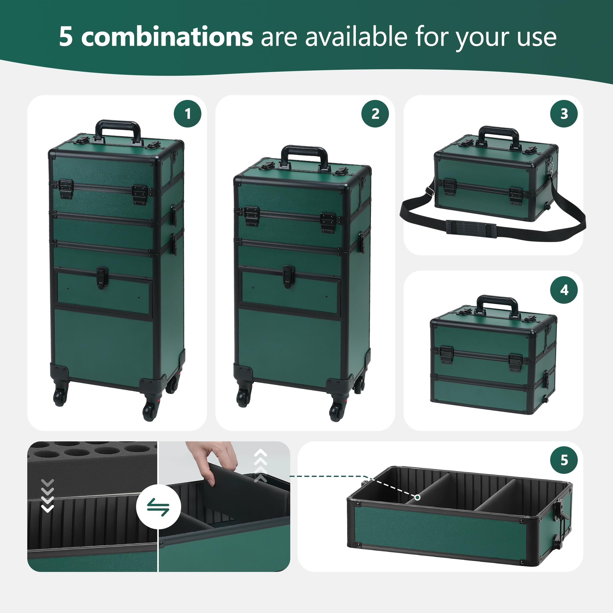 Somduy rolling makeup case bottom drawers providing secure storage and fast access.
