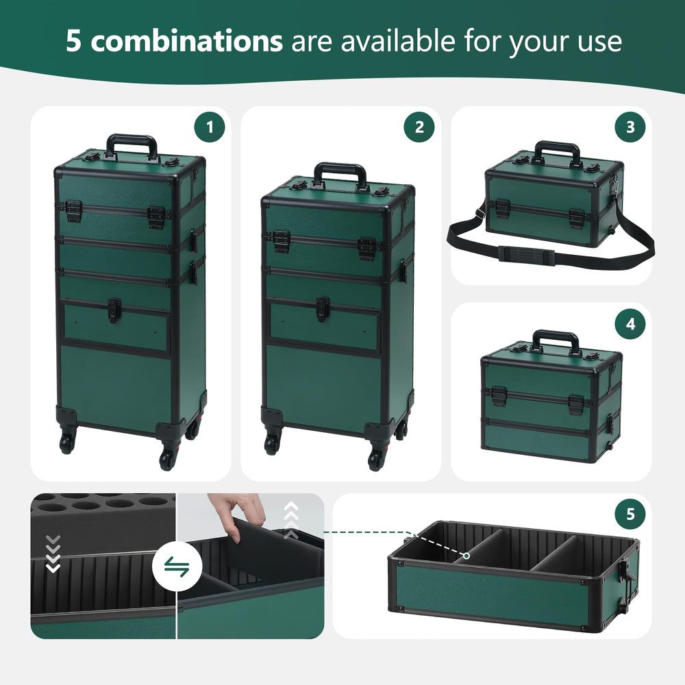 Somduy rolling makeup case bottom drawers providing secure storage and fast access.