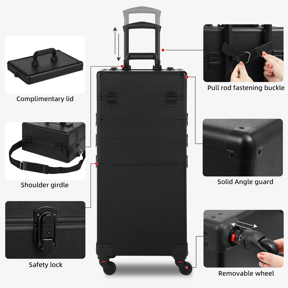 Somduy Rolling Makeup Case detachable wheels enable easy conversion from mobile to stationary