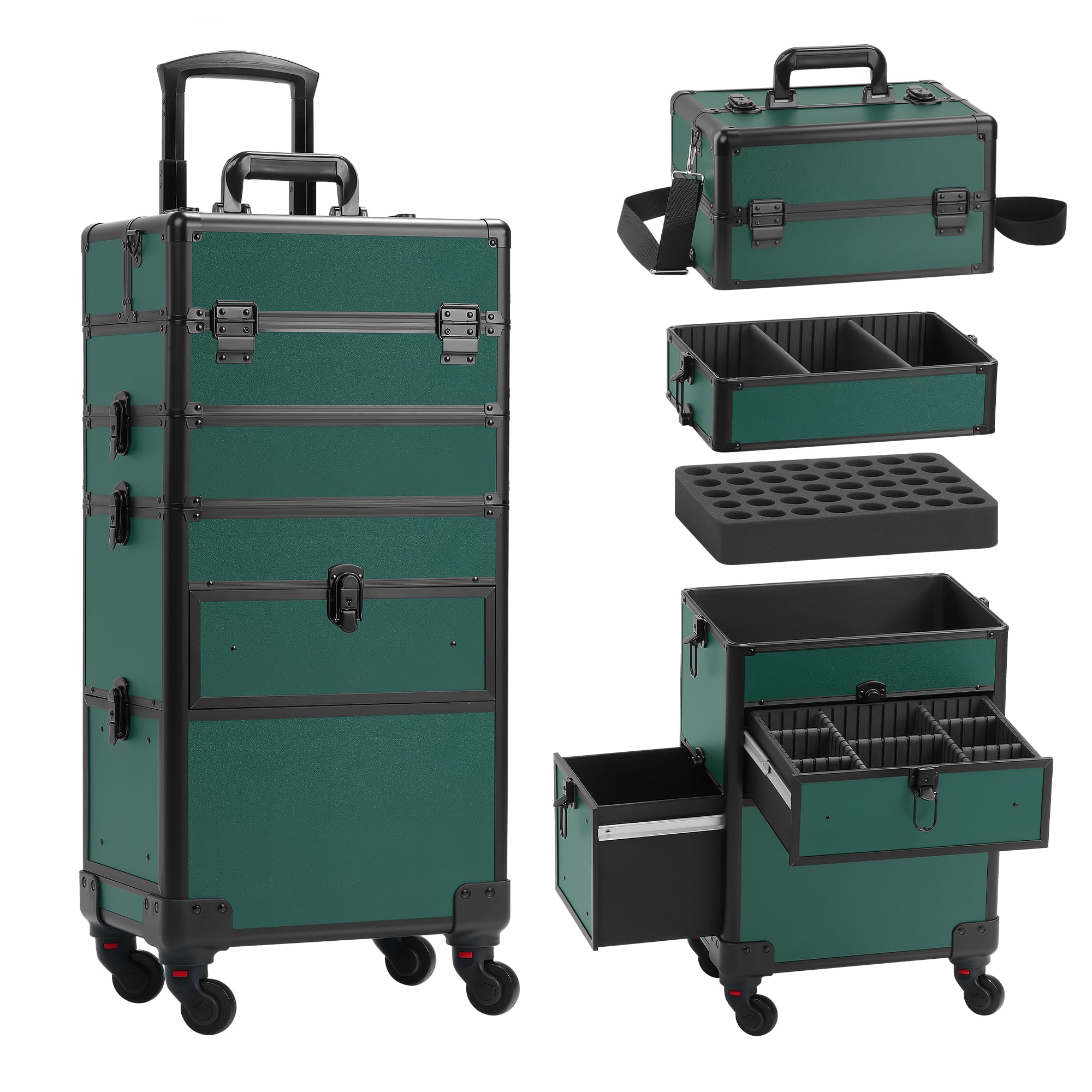 Somduy rolling makeup case drawer design showing organized storage for quick cosmetics access.