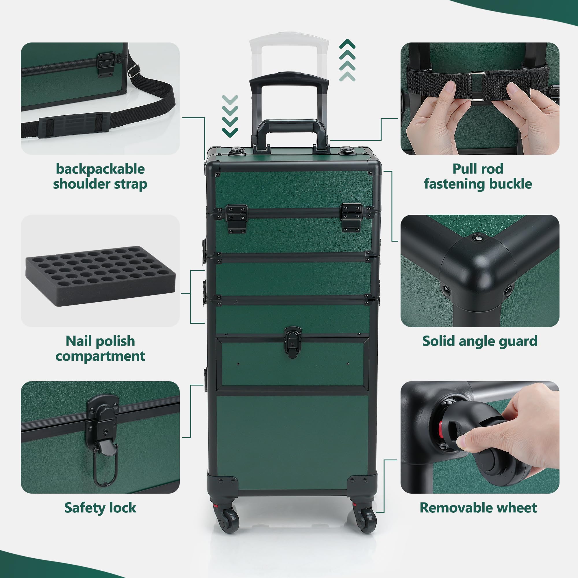 Somduy rolling makeup case locks emphasize safety during travel and busy clients.