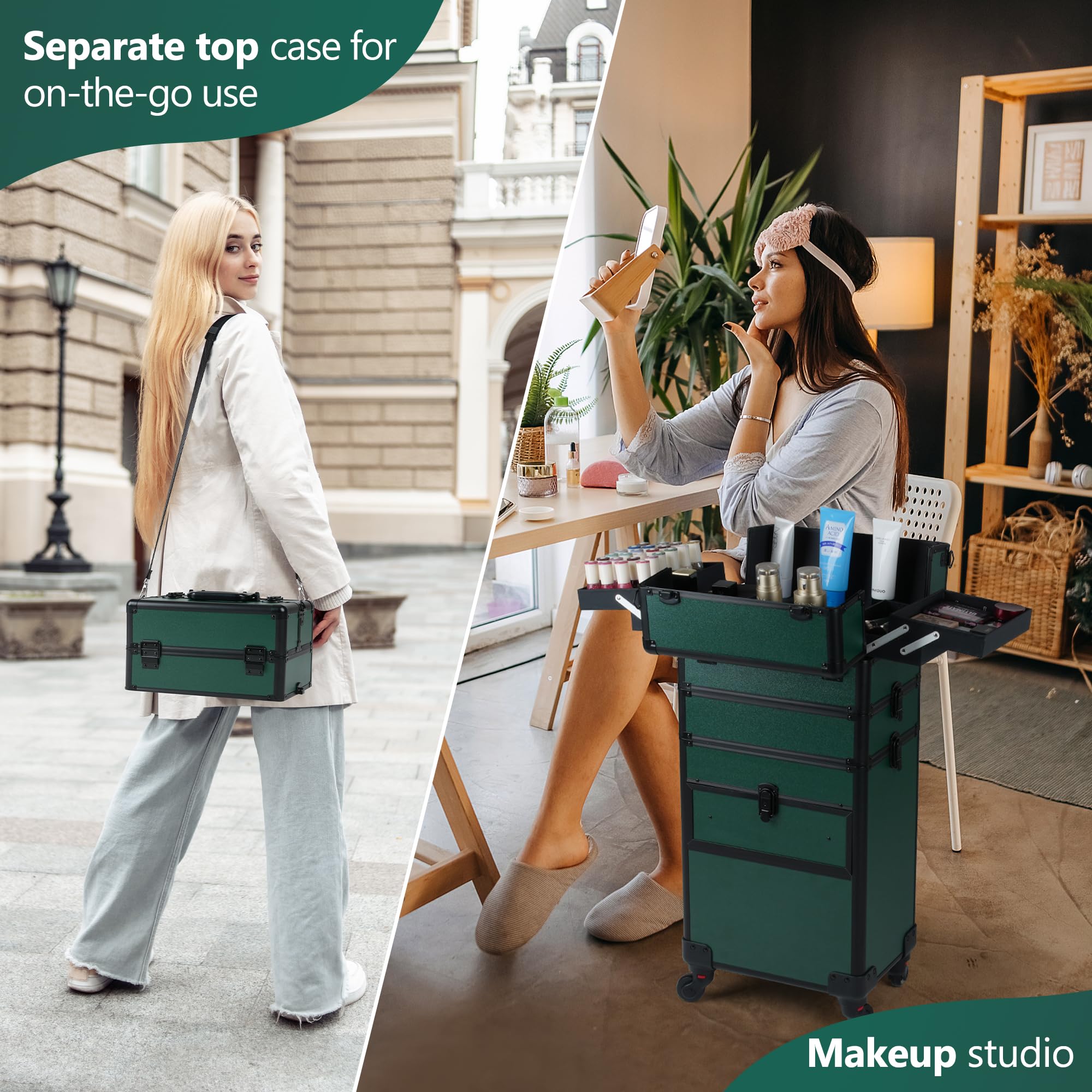 Somduy rolling makeup case middle tray with nail polish tray for efficient kit organization.