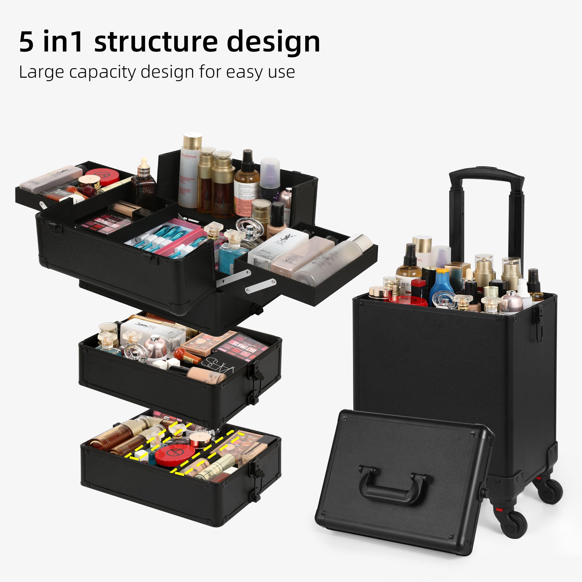 Somduy Rolling Makeup Case in-use professional setting conveys durability and reliable transport