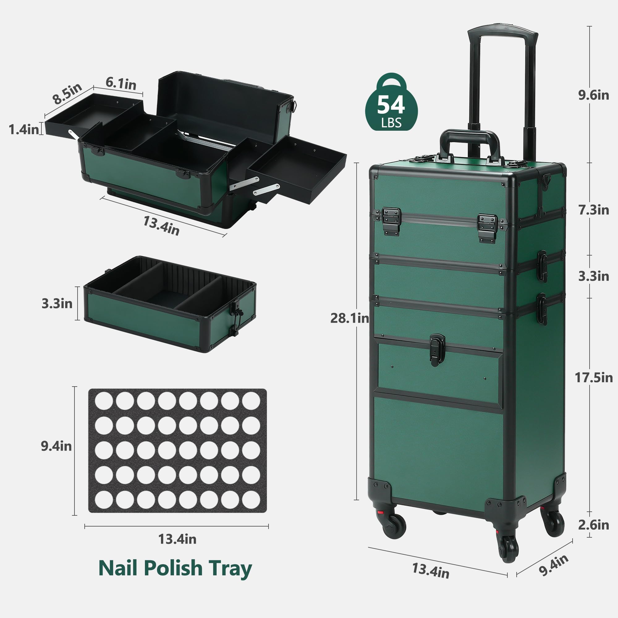 Somduy rolling makeup case top compartment enables portable on-the-go touch-ups.